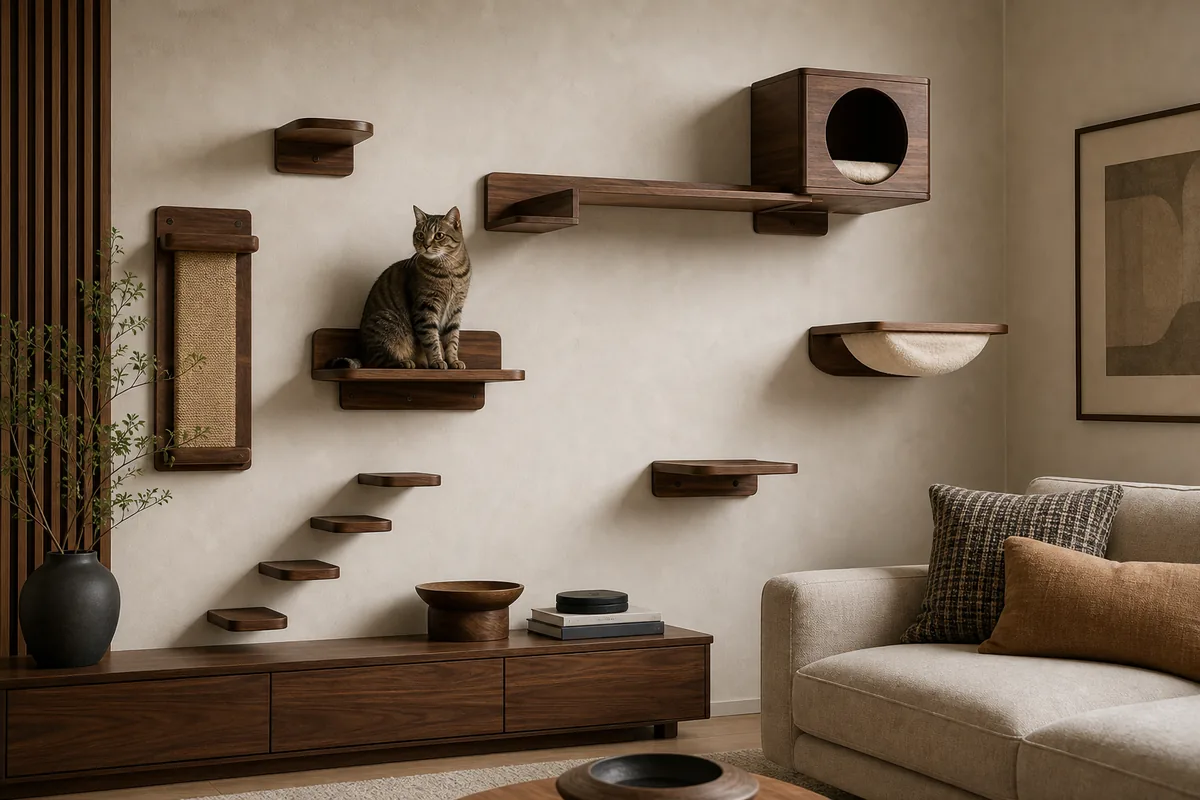 Wooden cat wall shelves and perches