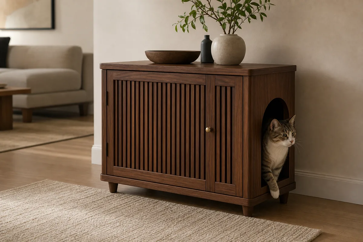 Hidden wooden cat litter cabinet