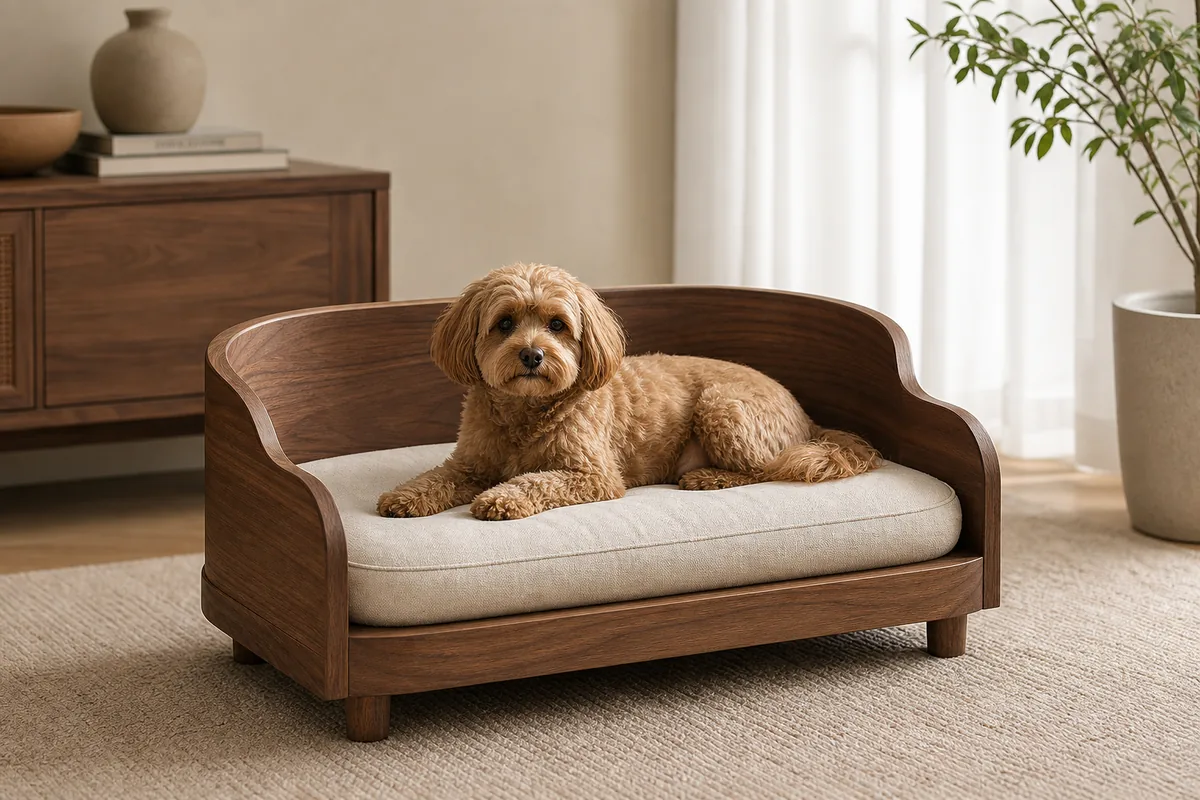 Solid wood pet sofa with cushion